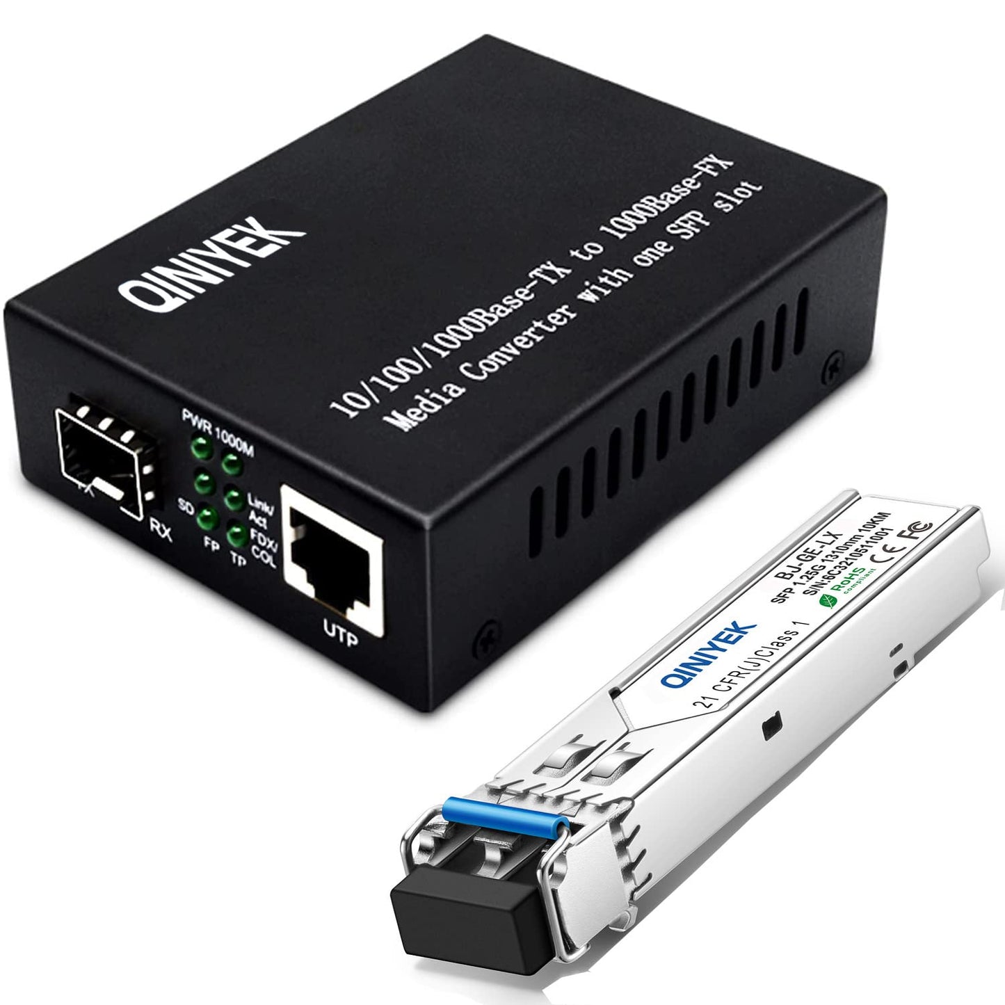 QINIYEK Gigabit Fiber Ethernet Media Converter?10/100/1000Base-Tx to 1000Base-LX Open SFP Slot with Gigabit modules?Single Mode Dual LC Fiber?up