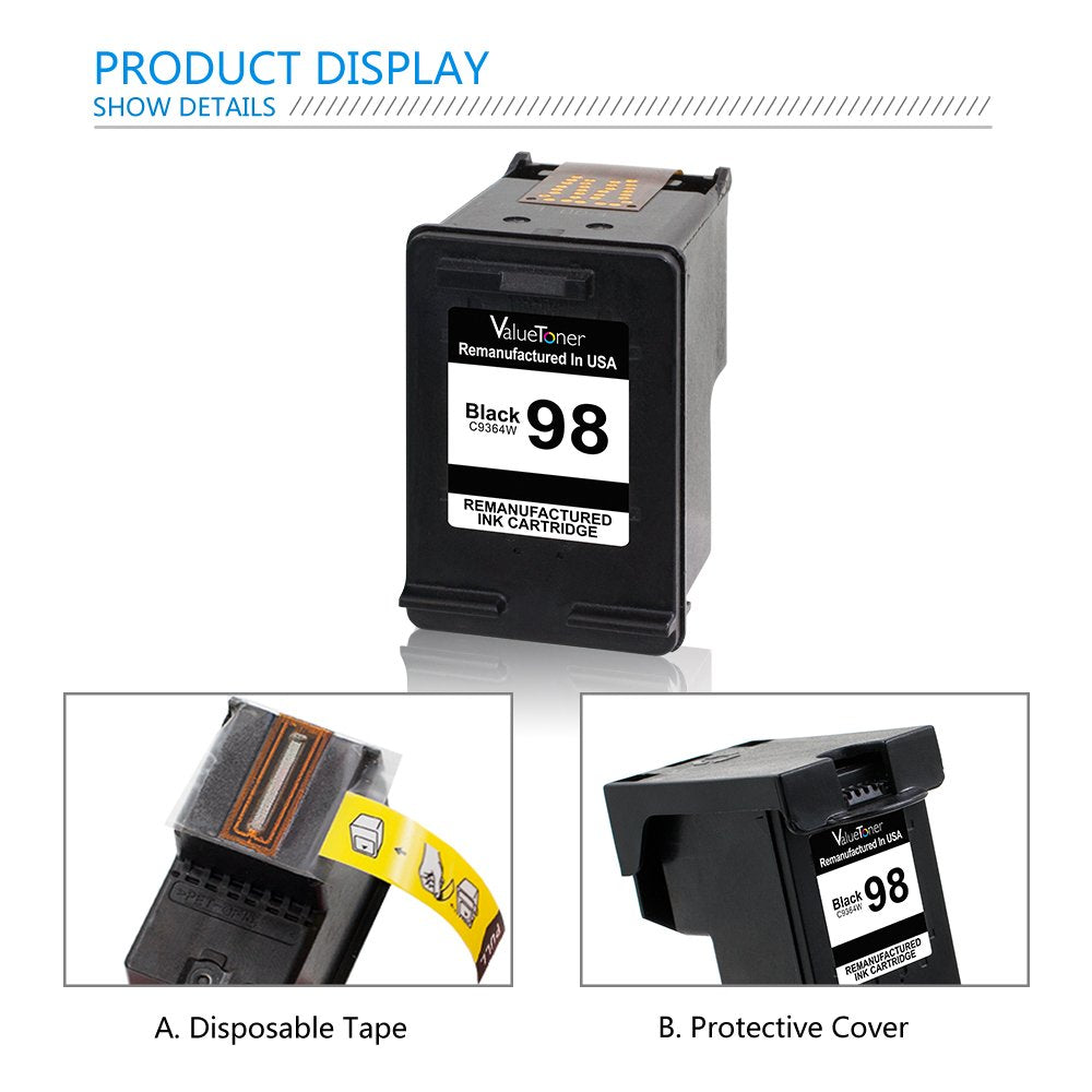 Valuetoner Remanufactured Ink Cartridge Replacement 4 Pack for HP 98 & 95 CB327FN (2 Black,2 Tri-Color) for HP Officejet