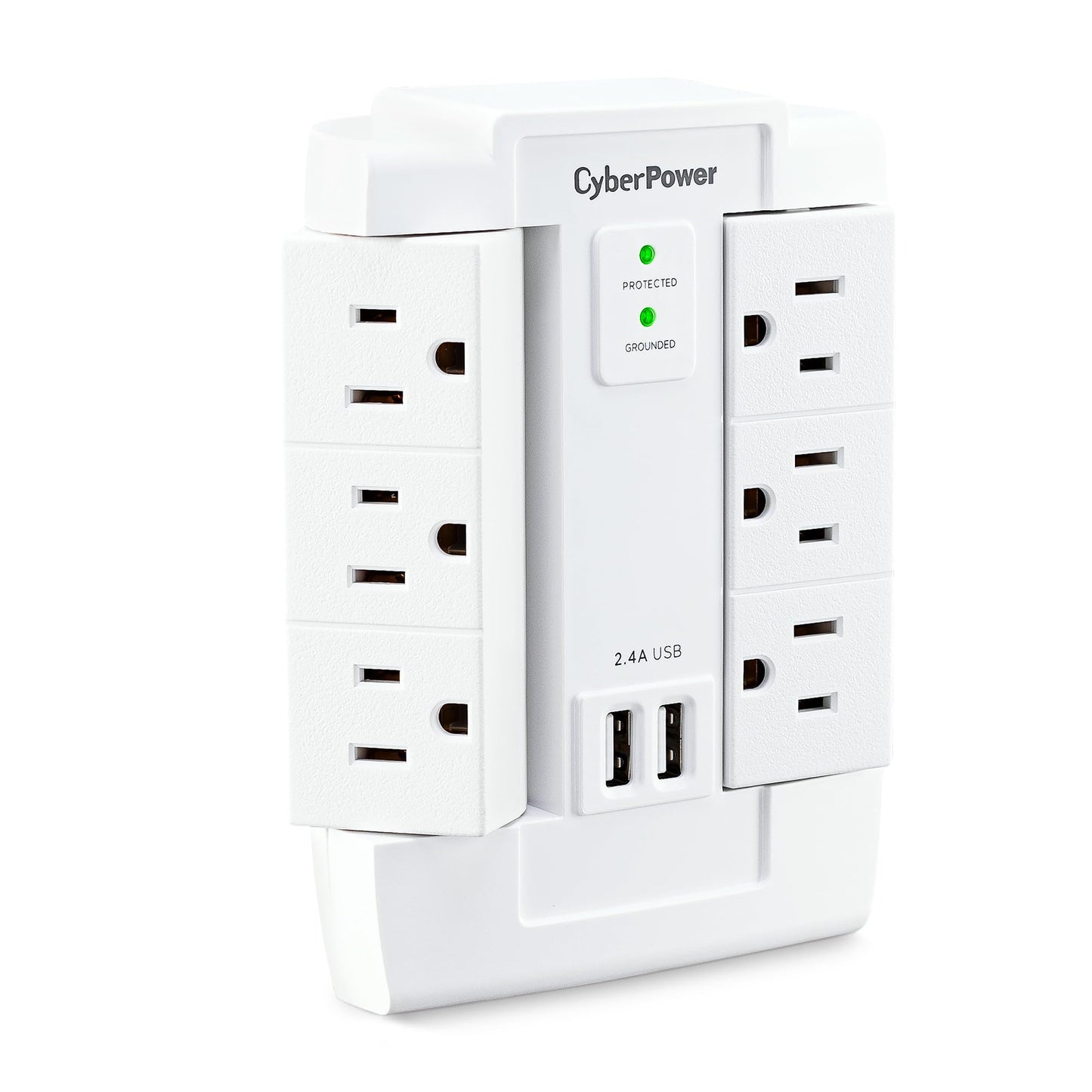 CyberPower CSP600WSURC2 Surge Protector, 1200J/125V, 6 Swivel Outlets, 2 USB Charging Ports, Wall Tap Design, White