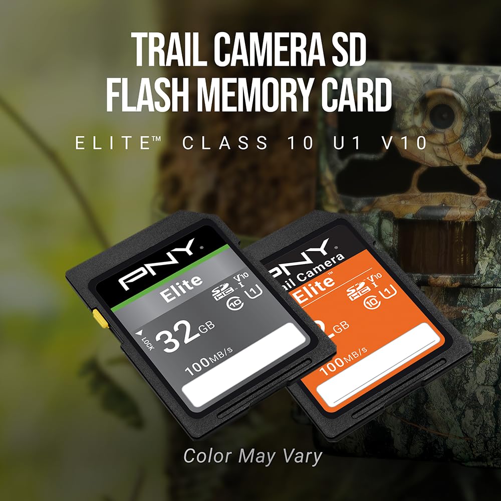 PNY 32GB Elite Class 10 U1 V10 SDHC Trail Camera Flash Memory Read Up to 100MB/s, UHS-I, HD Photo & Video, Outdoor Camera, DSLR Camera, Tactile Use
