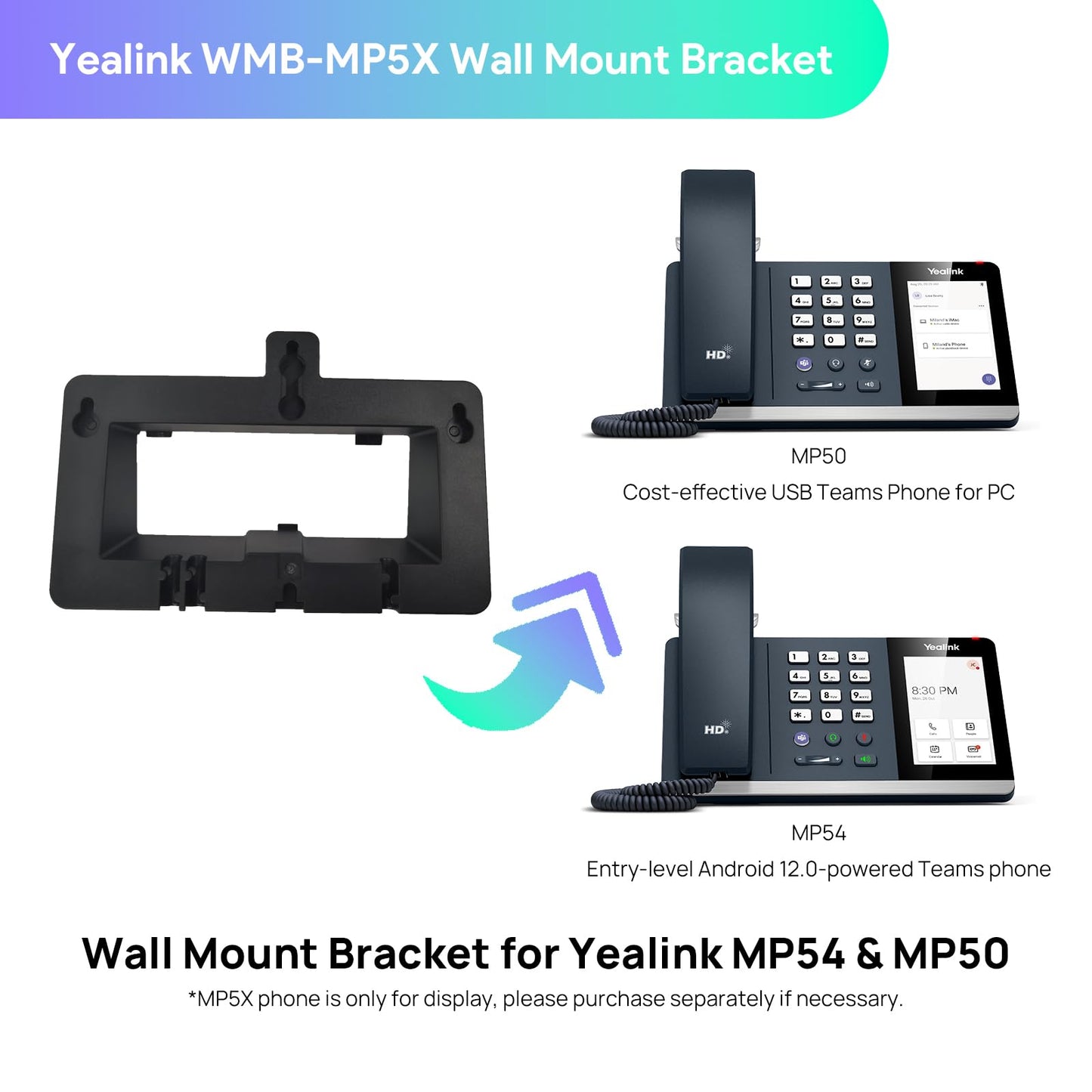 Yealink WMB-MP54 / WMB-MP50 Wall Mount Bracket, Compatible MP54 & MP50 USB Phone, Without Screws