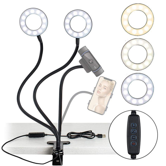 NexiGo 3.5 Inch Dual Selfie Ring Light with Moible Phone & Webcam Holder, 3-Light Modes, 10 Brightness Levels, LED Ringlight with Tripod Stand