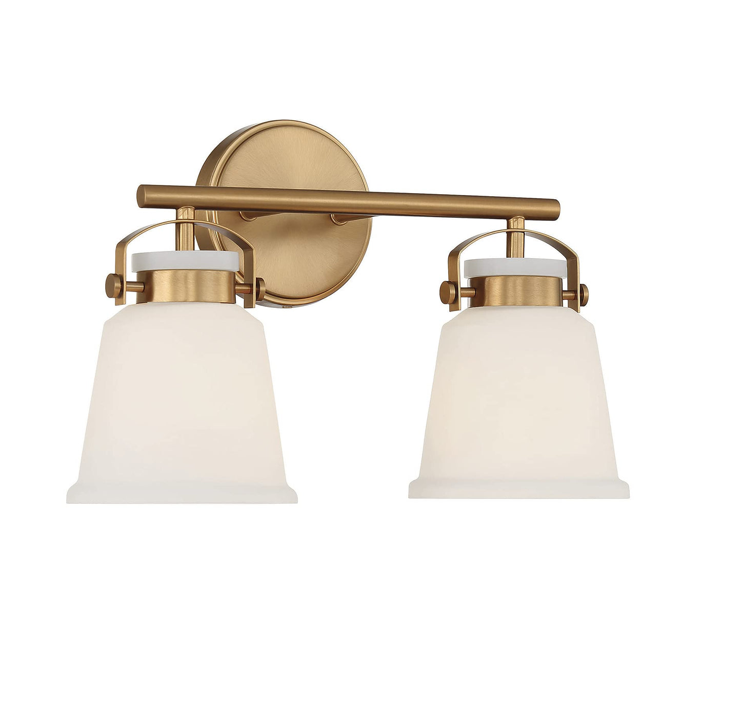 Savoy House 8-1627-2-322 Kaden Industrial Traditional White Opal Glass Bathroom Vanity Wall Light, 2-Light 120 Total Watts, 11" H x 16" W, Warm Brass