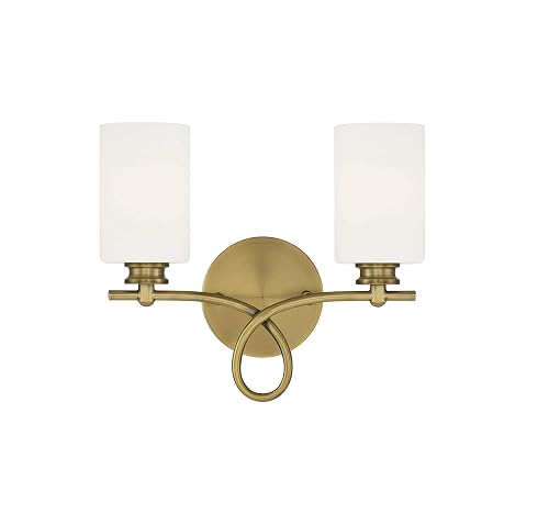 Savoy House 8-530-2-322 Woodbury Traditional Modern Farmhouse White Glass Bathroom Vanity Wall Light, 2-Light 120 Total Watts, 12" H x 14" W, Warm