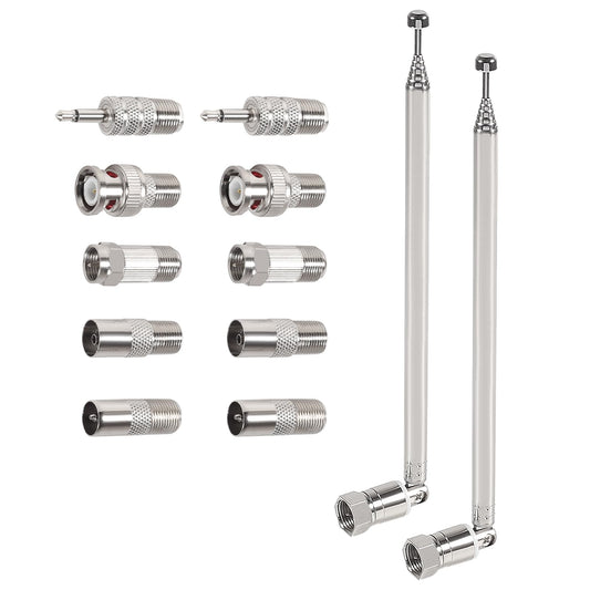 2pcs FM Antenna Telescopic 75 Ohm Screw F Male Plug Antenna with PAL BNC 3.5mm Jack Connector Adapter FM Radio Antenna for AV Stereo Receiver Home