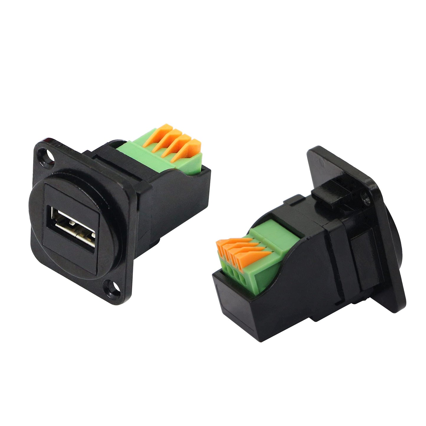 QIANRENON USB2.0 Panel Mount Terminal Block Connector Panel Mount USB 2.0 Type A Female to 4-pin Solderless Connector Push-Type Socket