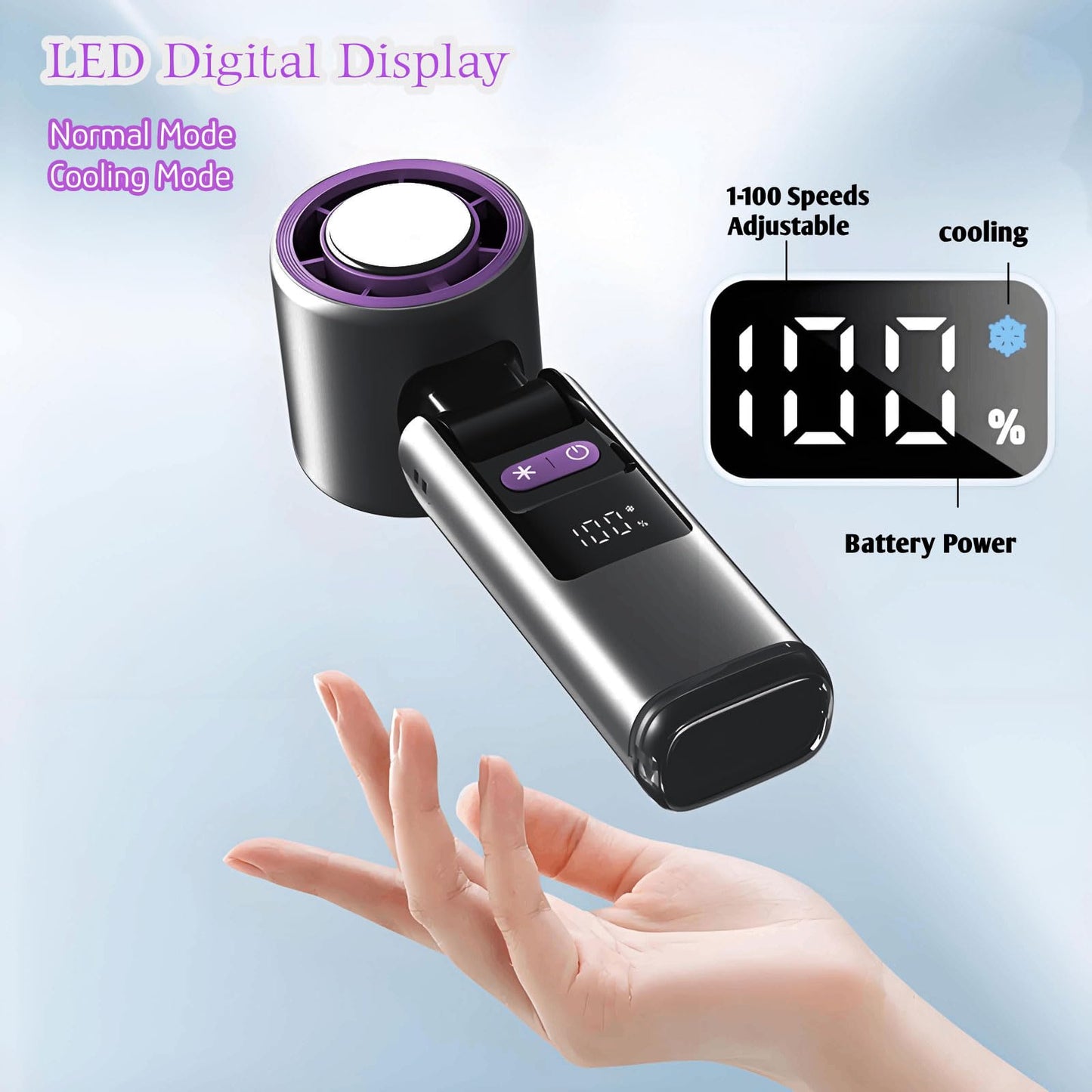 Bryzalor Ice Cooling Handheld Personal Fans- Portable 100 Speeds, Foldable & Neck-Hanging Design, Rechargeable Mini Fans USB Charge for Pocket