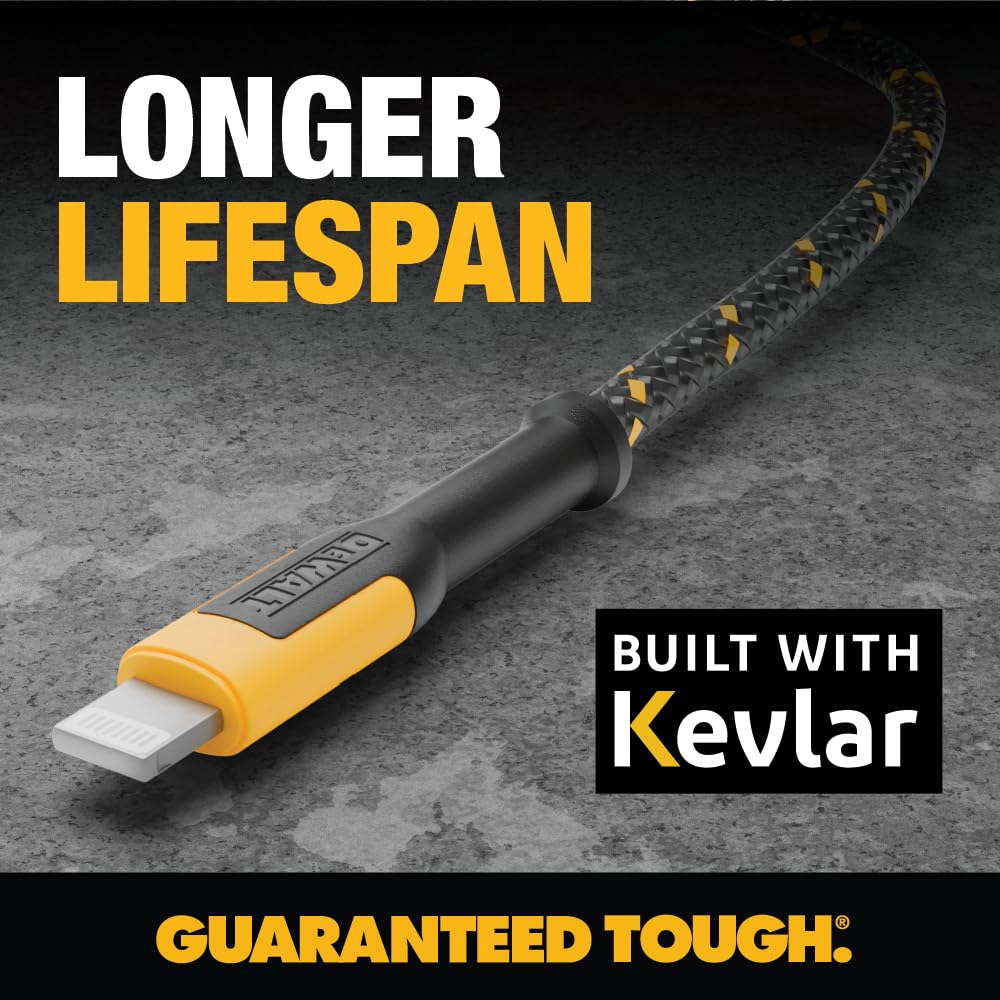 DEWALT Heavy Duty USB to Lightning Cable [Apple MFiCertified] Durable iPhone Charger, Lightning Cables, Fast Charging iPhone Charger Cord Compatible…