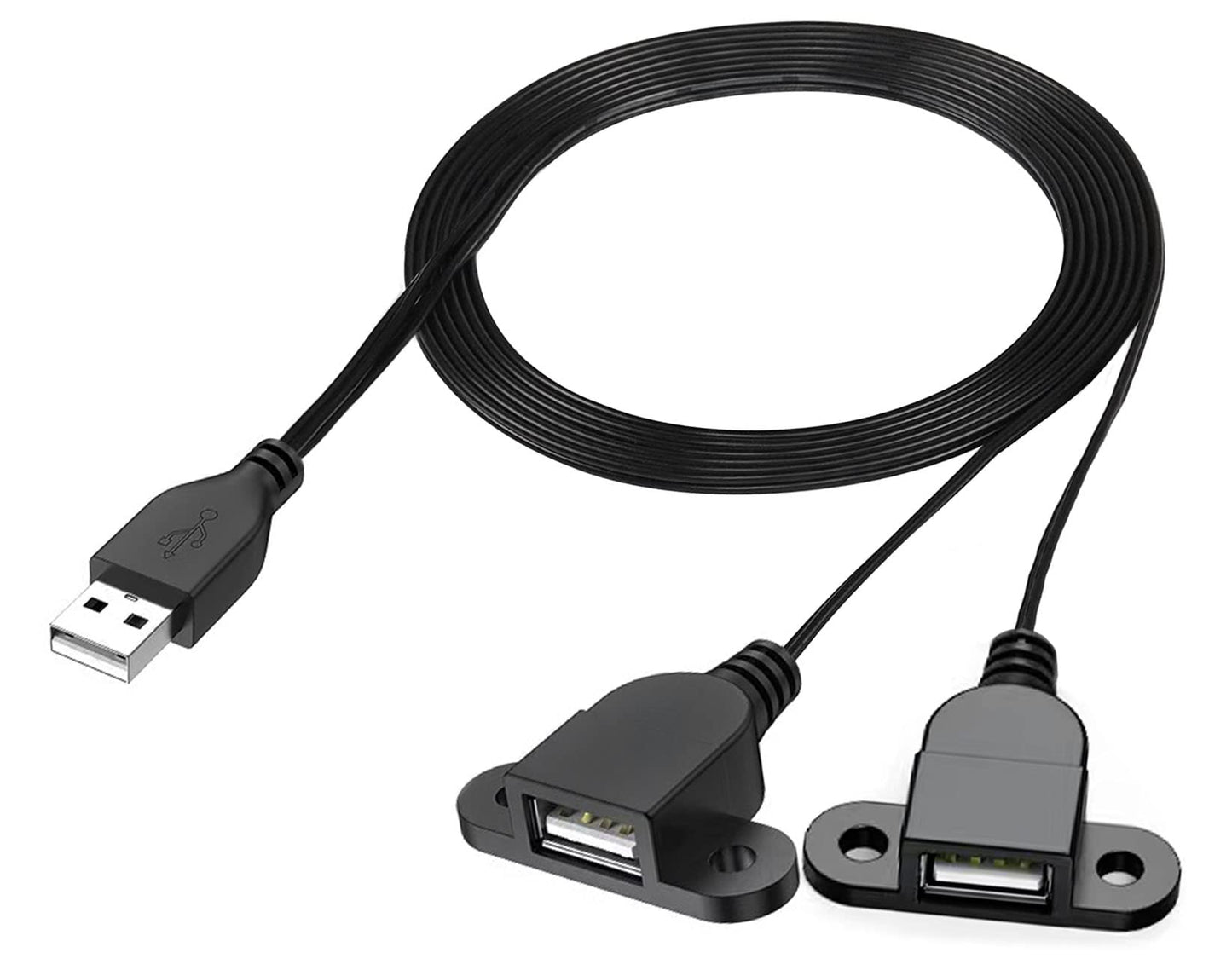 Guo USB Charging Extension Cable Male to Dual Female, USB 2.0 Charging Port 1 to 2 Panel Mount with Screw Hole, Used for Furniture/Mobile