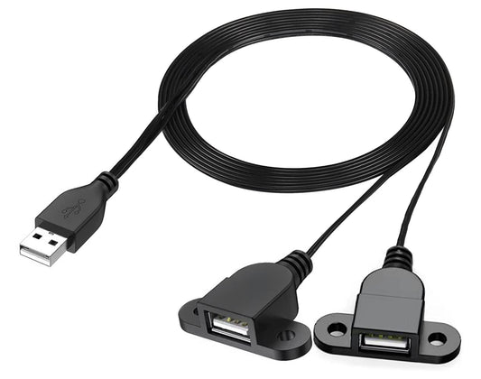 Guo USB Charging Extension Cable Male to Dual Female, USB 2.0 Charging Port 1 to 2 Panel Mount with Screw Hole, Used for Furniture/Mobile