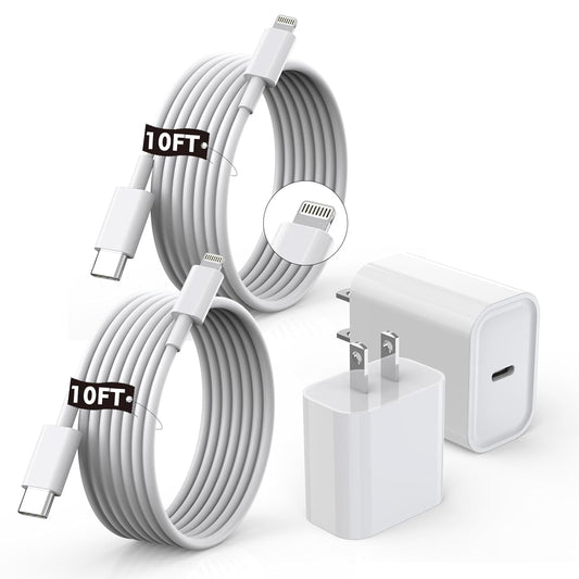 [Apple MFi Certified]10FT Fast iPhone Charger,Extra Long Apple Charger Fast Charging 2Pack USB C Charger Block Plug + 10Foot Lightning Cable Cord…