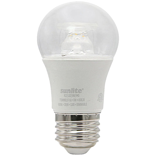Sunlite 80137 LED A15 Appliance Clear Light Bulb, 6 Watts (40W Equivalent), 450 Lumens, Medium Base (E26), 90 CRI, Dimmable, ETL Listed, Ceiling Fan
