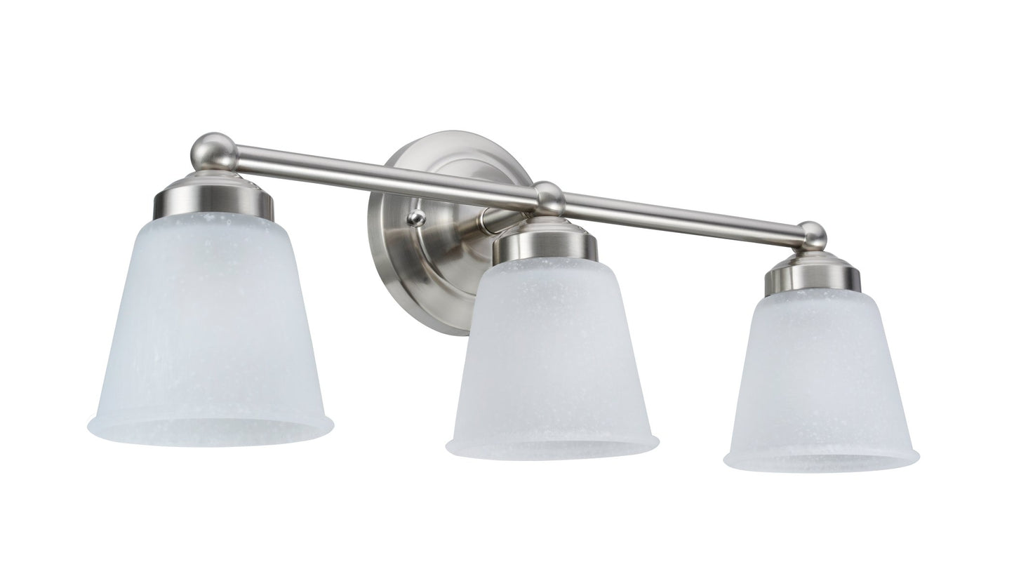 Aspen Creative 62014-1, Three-Light Metal Bathroom Vanity Wall Light Fixture, 24" Wide, Transitional Design in Satin Nickel with Frosted Seeded Glass