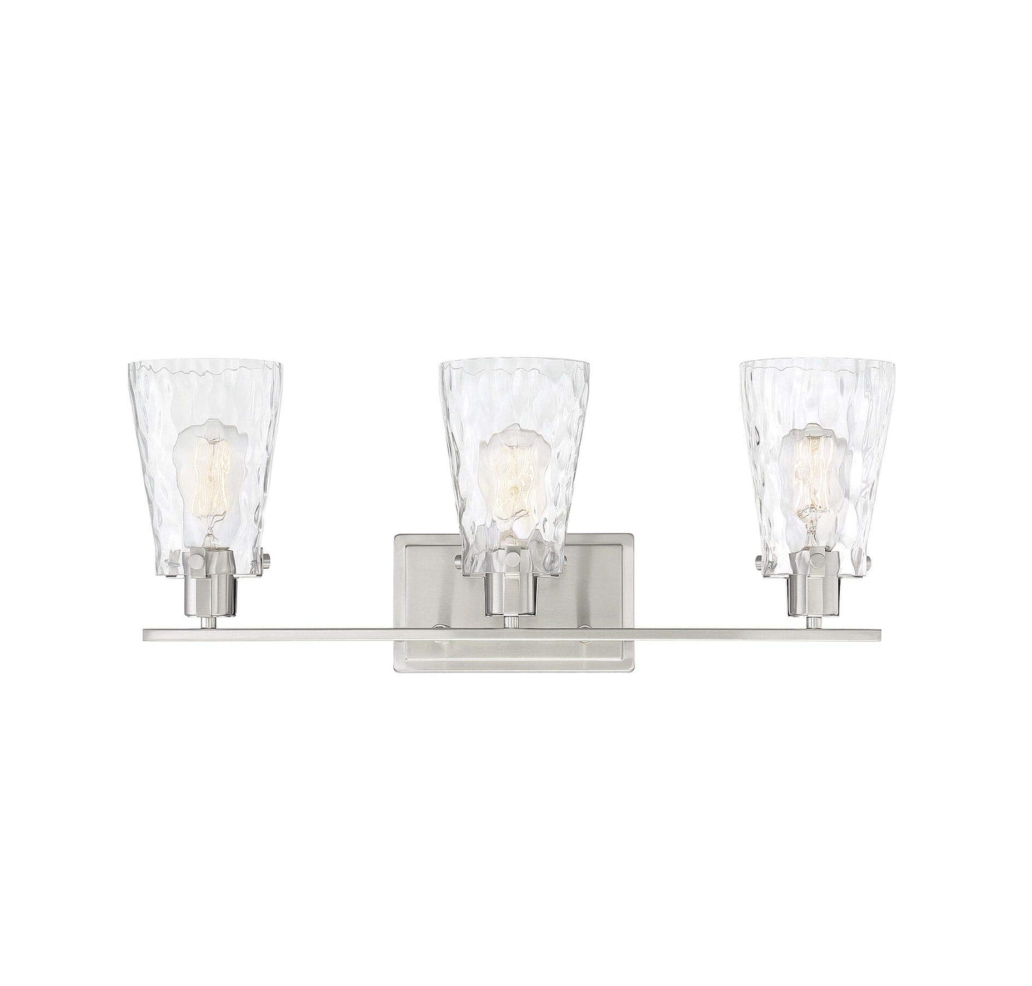 Savoy House 8-4508-3-SN Vaughan Modern Clear Water Glass Bathroom Vanity Wall Light, 3-Light 180 Total Watts, 9" H x 24" W, Satin Nickel
