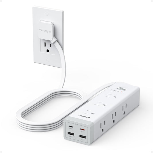TESSAN Surge Protector Power Strip PD 20W, Ultra Thin Flat Plug 6 FT Extension Cord, 9 Outlets 4 USB(2 USB C), 1050J Protection Multiple Outlets