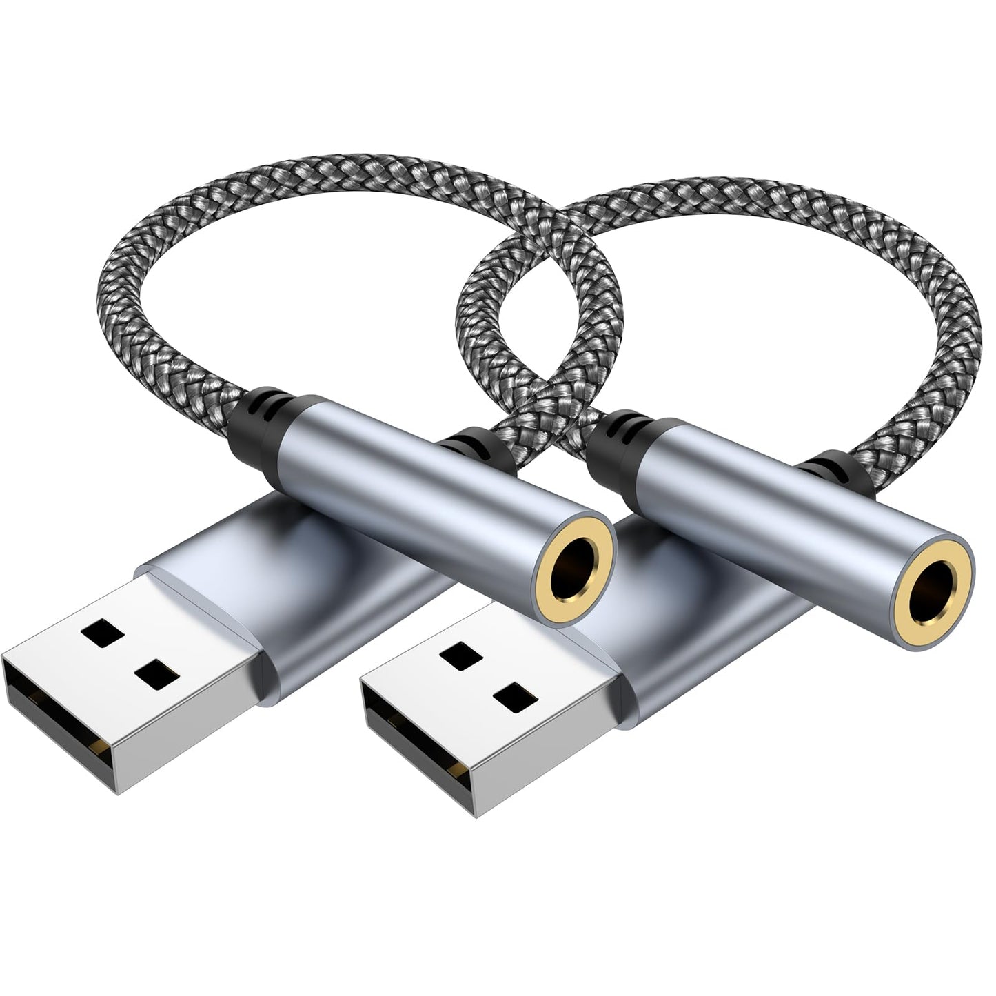 2Pack USB to 3.5mm Jack Audio Adapter, USB to Audio Aux Cable External Stereo Sound Card, USB-A to 3.5mm TRRS Female Headset