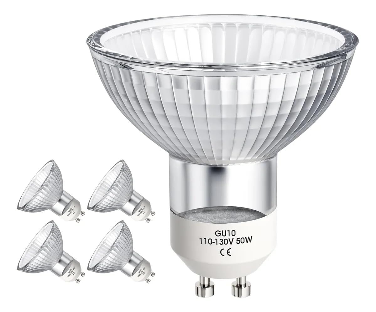 MOMIUCO GU10 Halogen Bulbs 120V 50W, Dimmable MR16 GU10+C with Glass Cover, 2700K Warm White Light Bulbs for Candle Warmer Lamp, Pack of 4