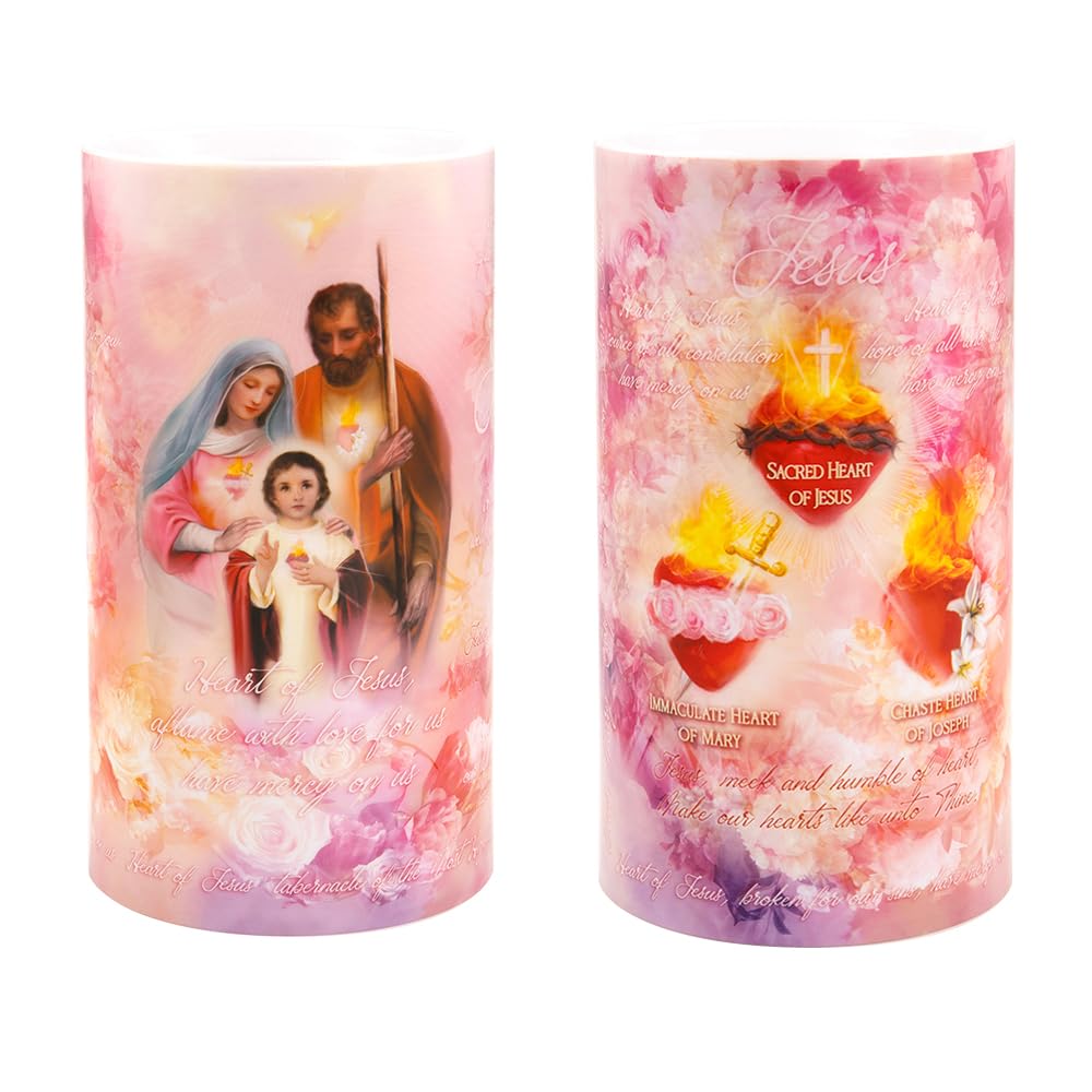 THE SAINTS COLLECTION 4x7 LED Prayer Candle Three Hearts Flameless with Timer