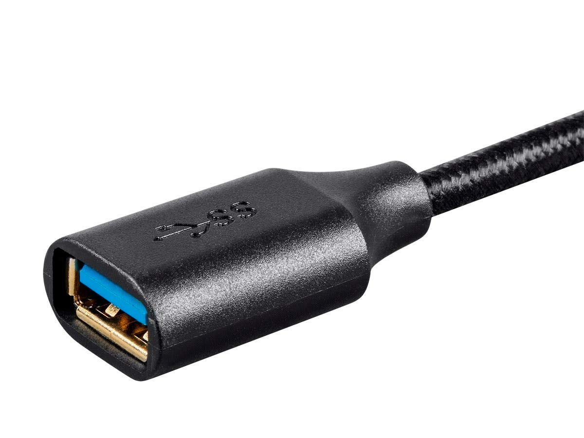 Monoprice USB 3.0 Premium Extension Cable - Type-A Male to Type-A Female, Braided Nylon Jacket, 3 Feet, Black