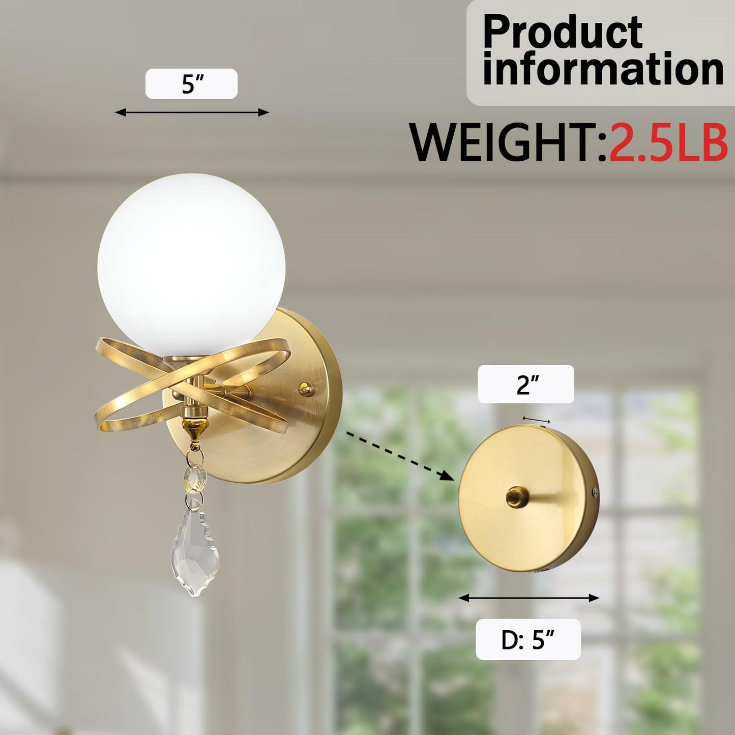 ABTTOI Gold Modern Wall Sconce, Globe Glass Shade Wall Light Fixtures?Wall Mount Lamp for Bathroom Hallway Bedroom Living Room