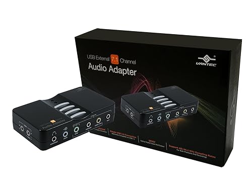 Vantec NBA-200U USB External 7.1 Channel Audio Adapter (Black), Windows 7/10/11 only, Drivers Required