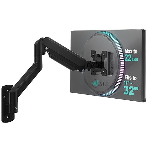 WALI Computer Monitor Wall Mount for 17 to 32 Inch Screens, Single Monitors Mount Holds up to 22lbs, Fully Adjustable Wall Mount Monitor Arm
