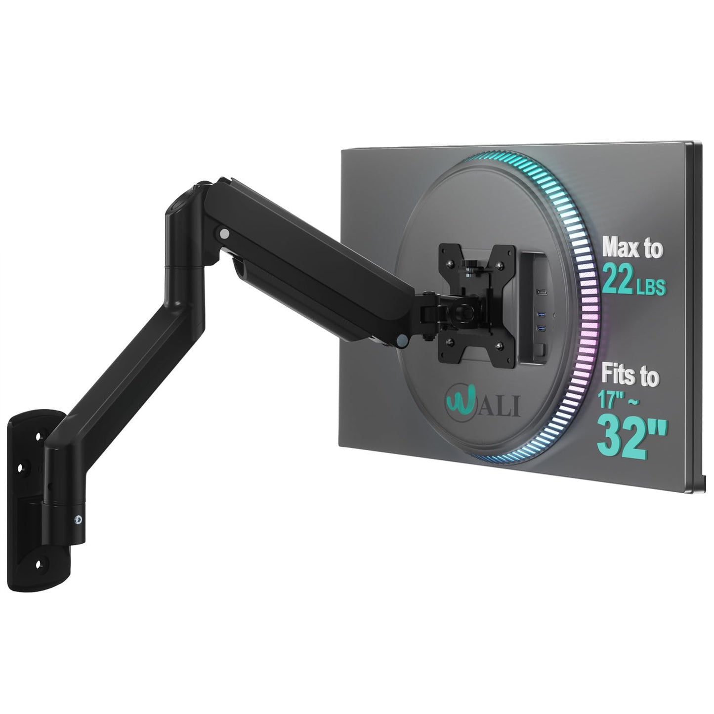 WALI Computer Monitor Wall Mount for 17 to 32 Inch Screens, Single Monitors Mount Holds up to 22lbs, Fully Adjustable Wall Mount Monitor Arm