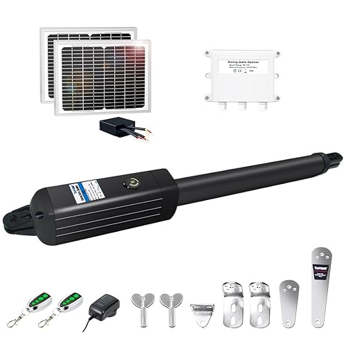 TOPENS A8S Automatic Solar Gate Opener for Heavy Duty Single Swing Gate Up to 18ft, Single Swing Gate Operator Battery Powered with Remote Control Kit
