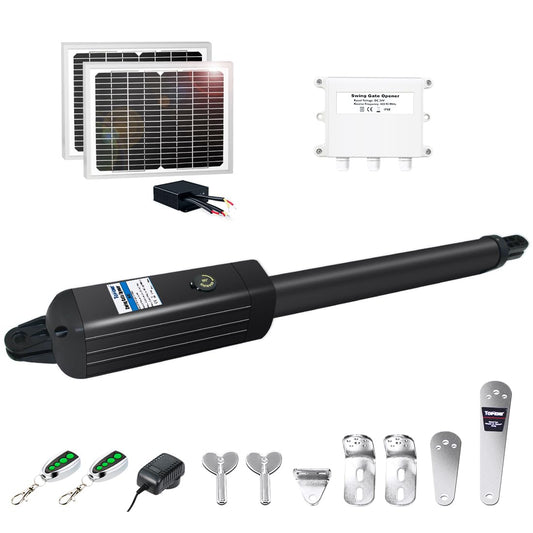 TOPENS A8S Automatic Solar Gate Opener for Heavy Duty Single Swing Gate Up to 18ft, Single Swing Gate Operator Battery Powered with Remote Control Kit
