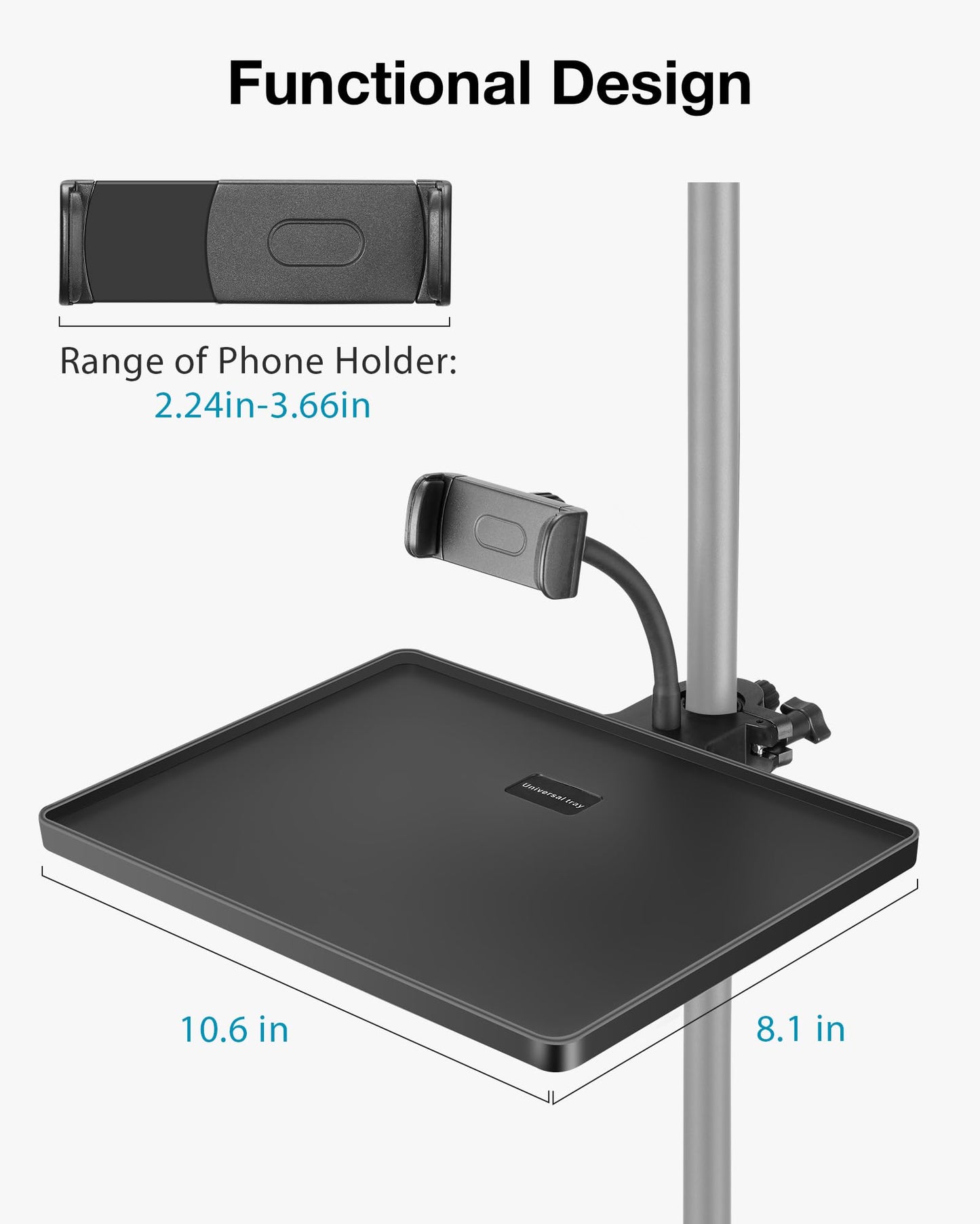 InnoGear Microphone Stand Tray, Mic Stand Tray with Phone Holder Adjustable Clamp On 10.6" × 8.1" Shelf for Boom Stand Tripod Music Stand Accessories