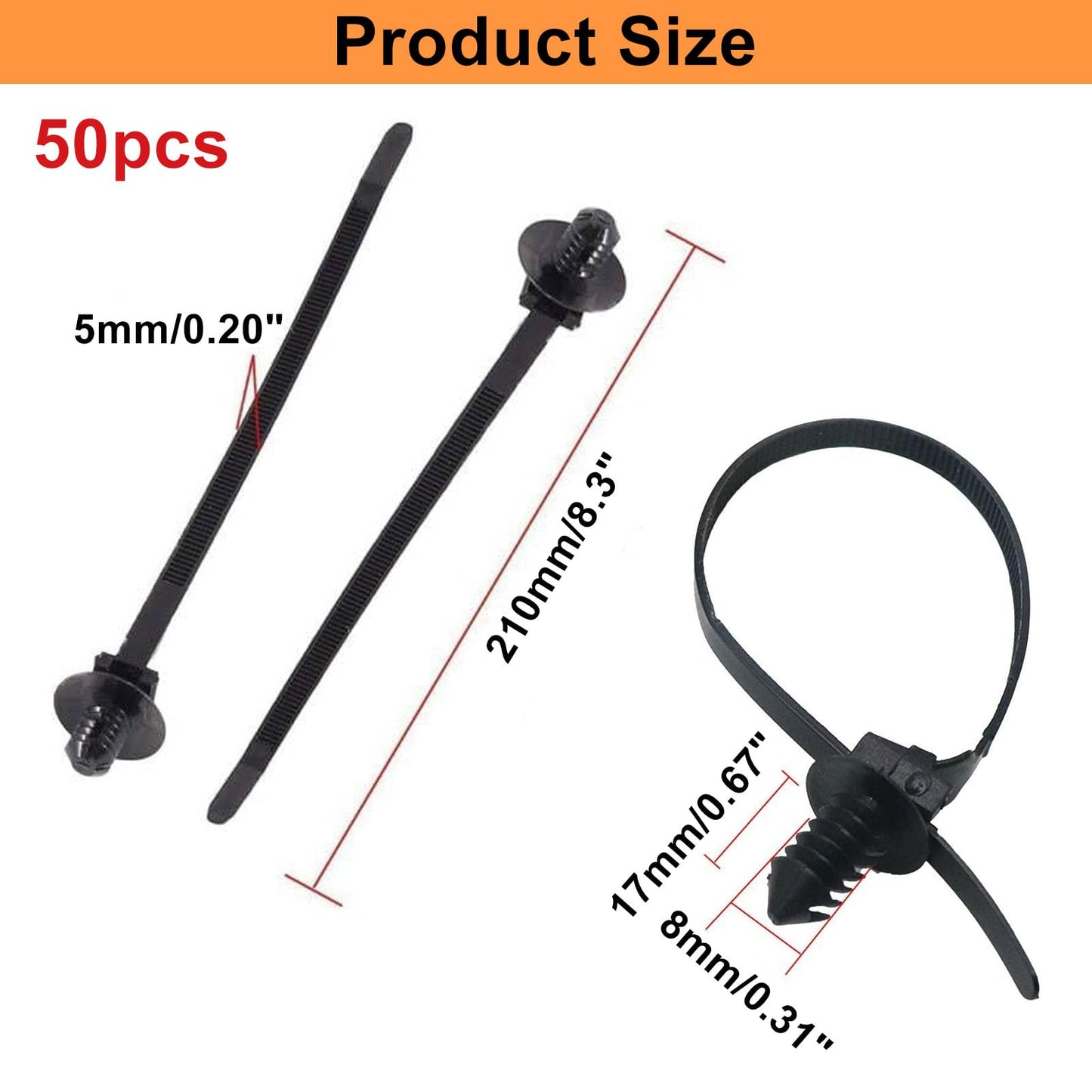 S SYDIEN Push Mount Zip Ties 50Pcs, Heavy Duty Black Wire Zips Tie Mounts, 2 in 1 Nylon Self Locking Push Mount Cable Zip Tie for Engine Bay Wire