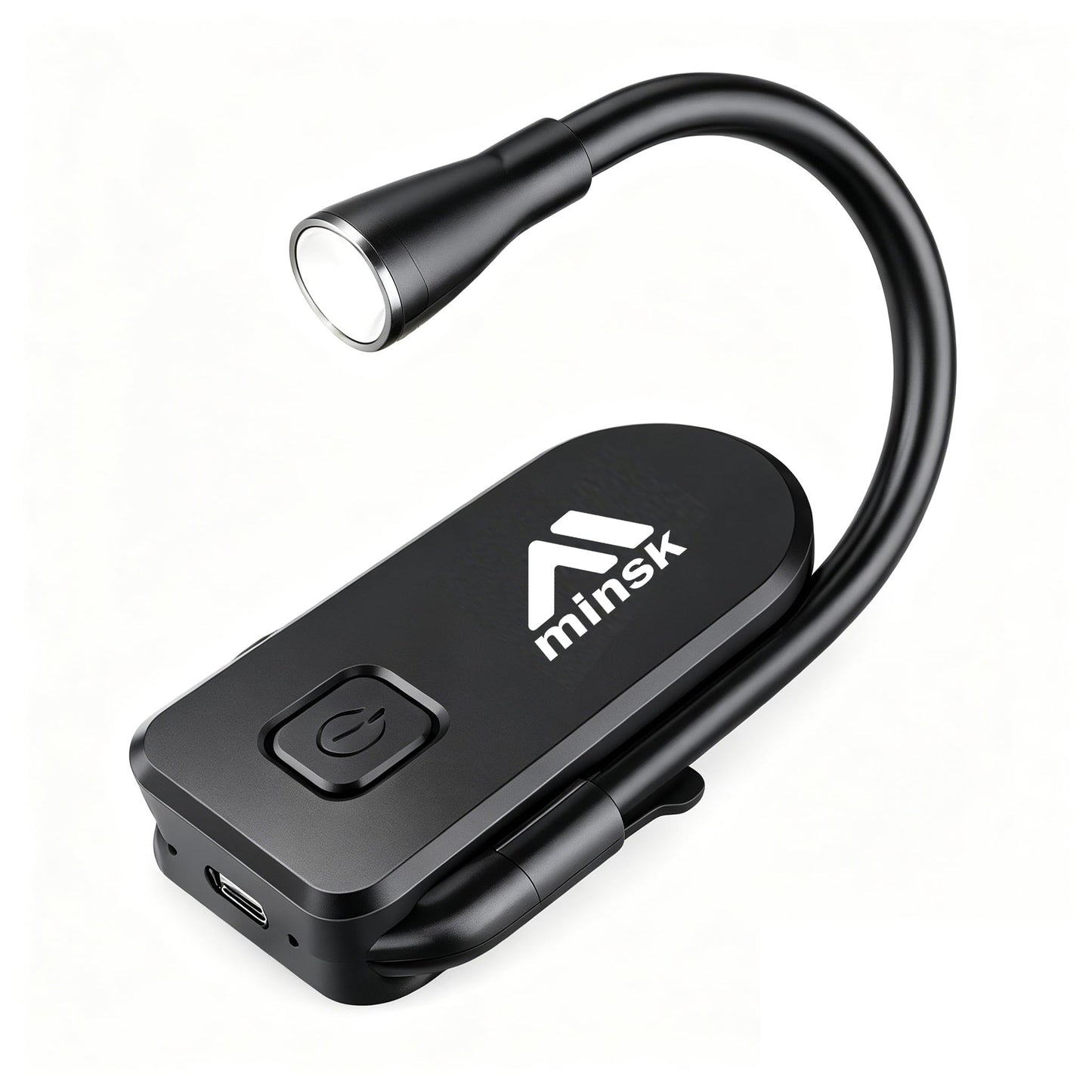 Minsk All-in-One Clip On Reading Light, 360° Flexible Neck, 3 Color Stepless Dimming Eye Care Lamp, USB Rechargeable, 80Hrs Runtime, Portable Light