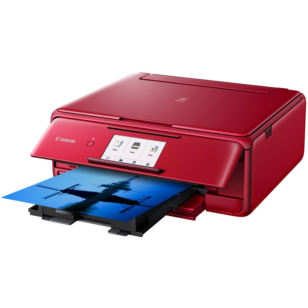 Canon 2230C042 PIXMA TS8120 Wireless Inkjet All-in-One Printer with Scanner and Copier, Red Bundle with CLI-281 Black Ink Tank, Corel Paint Shop Pro