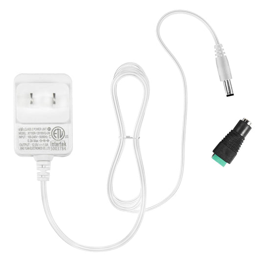 HQRP 12V 1A Power Adapter Supply with 5.5/2.1 mm Female Barrel Connector for LED Strip Light, Low Voltage Devices, Wall Mounted 100-240V, White, ETL…