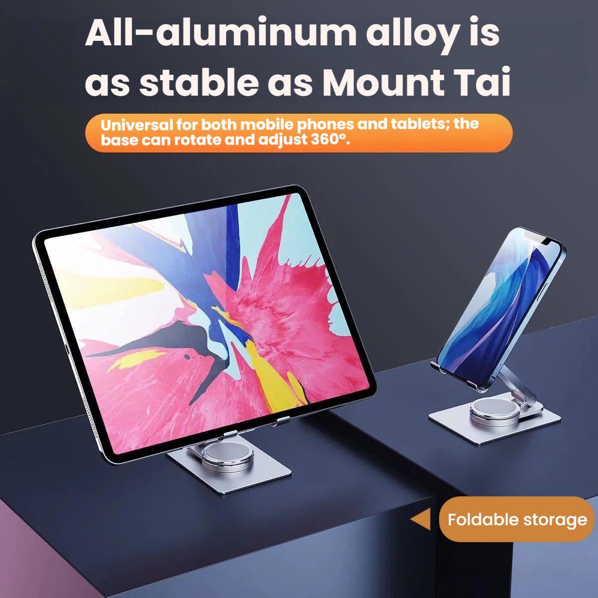 Chapter Seven Aluminum Cell Phone & Tablet Stand for Desk,360° Rotating Foldable Mobile Stand,Home Office Desk Accessories Gifts for iPhone 17 16 15