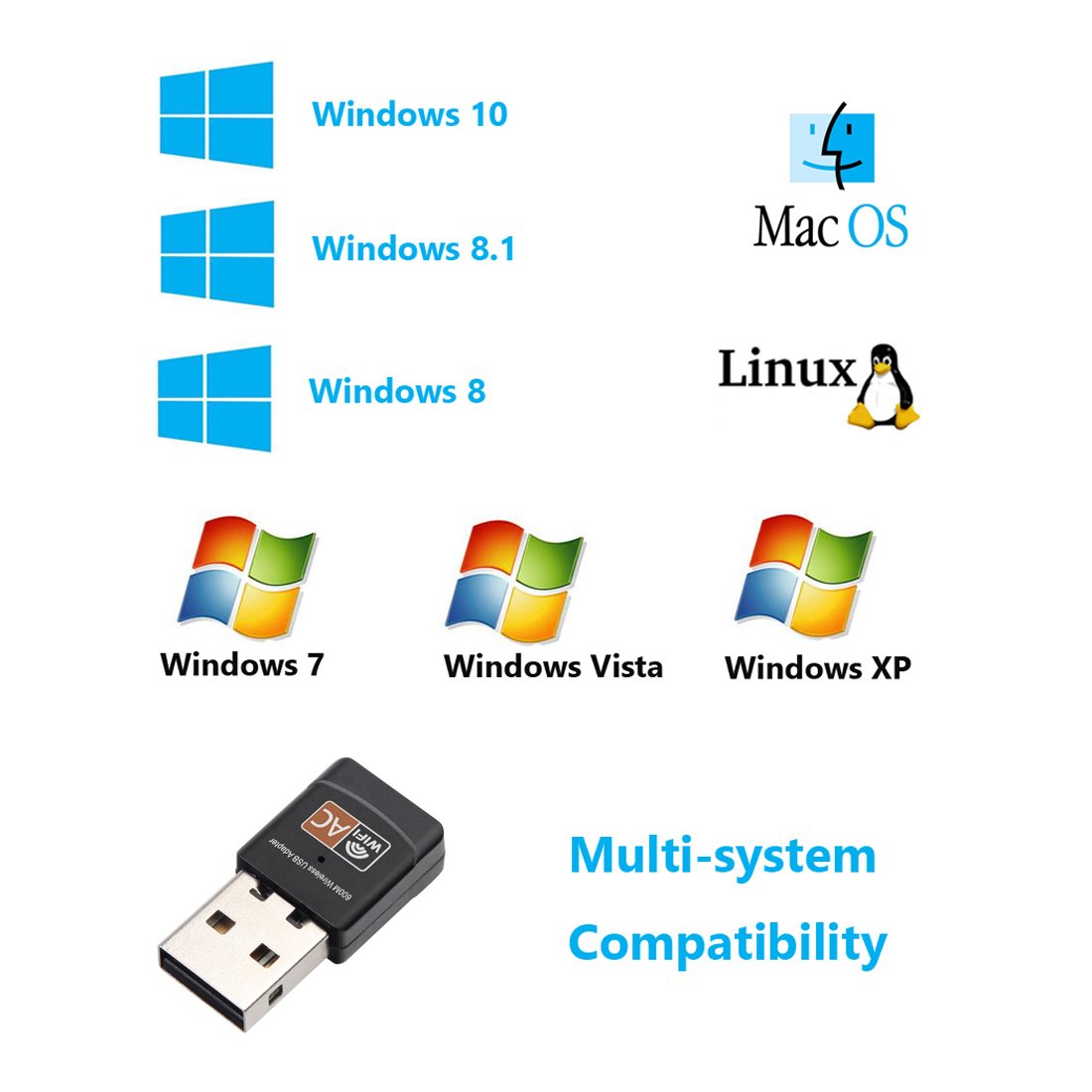 USB Wireless Adapter 600Mbps Realtek RTL8811CU Chipset Mini Type Dual Band 11AC WiFi Dongle IEEE 802.11 a b g n ac for Laptop Desktop IPTV USB 2.0
