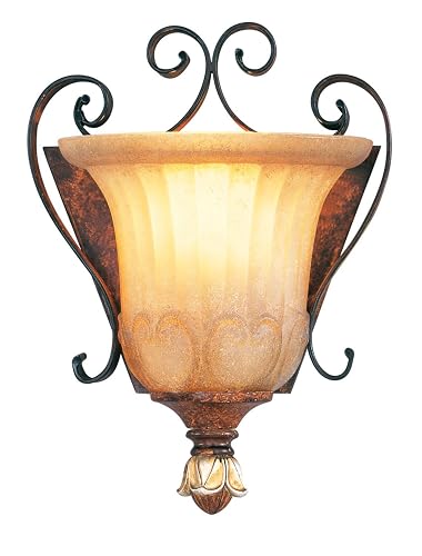 Livex Lighting 8560-63 Villa Verona 1 Light Verona Bronze Finish ADA Wall Sconce with Aged Gold Leaf Accents and Rustic Art Glass