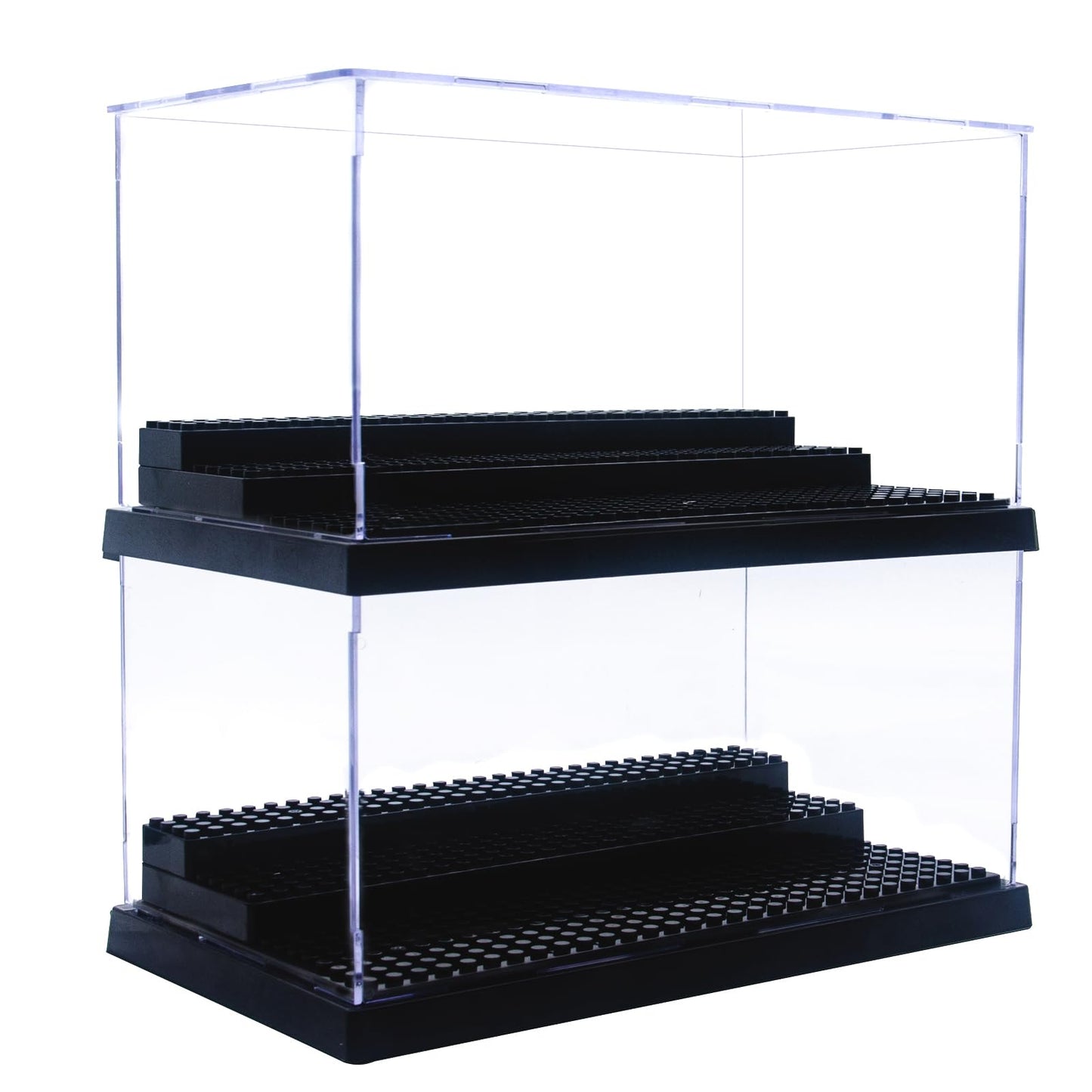 WMM Minifigure Display Case – Dustproof Acrylic Storage Box with 3 Movable Steps for Action Figures, Bricks & Collectible Models