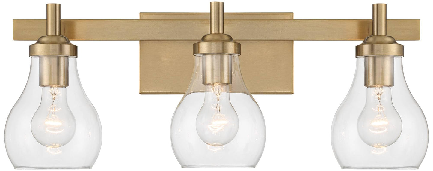 Possini Euro Design Danvers Modern Wall Light Warm Brass Gold Metal Hardwired 22 1/2" 3-Light Fixture Clear Globe Glass Shades for Bedroom Bathroom