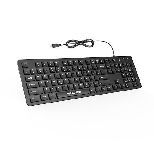 Fade-Proof Lettering Wired Keyboard Full Size - Black Office Keyboard With Laser Etched Keys, Integrated Bracket, Spill-Resistant Design 5.2ft Usb