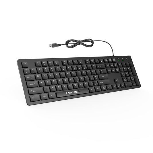 Fade-Proof Lettering Wired Keyboard Full Size - Black Office Keyboard With Laser Etched Keys, Integrated Bracket, Spill-Resistant Design 5.2ft Usb