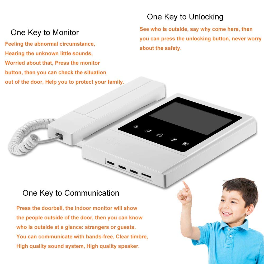 AMOCAM Video Door Phone System, 4.3 Inches Touch Monitor Wired Video Intercom Doorbell Kits, IR Night Vision Camera Door Intercom, Doorphone Telephone