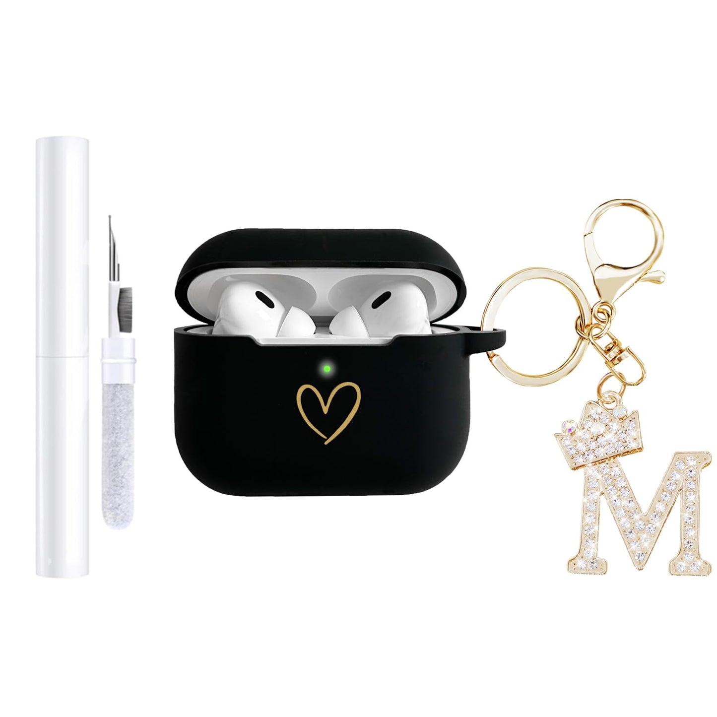 AIIEKZ Compatible with AirPods Pro 3 Case Cover (2025), Soft Silicone Case with Gold Heart Pattern for AirPods Pro 3rd Generation Case with Rhinestone