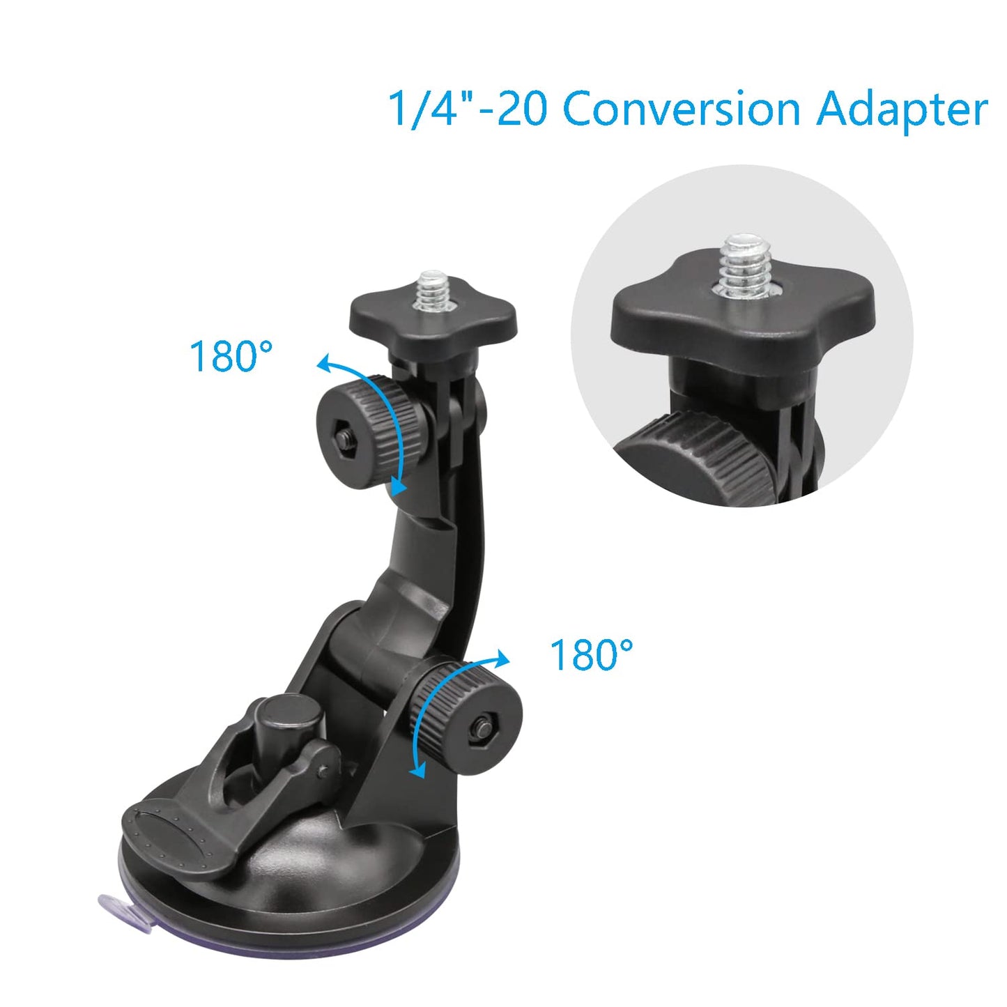 Haoyou Suction Cup Mount(with 1/4 Conversion Adapter) Compatible with Gopro Hero13 12 11 10 9 8 7 6 5 4 3+ 3, DJI Osmo, Akaso and Other Action Cameras