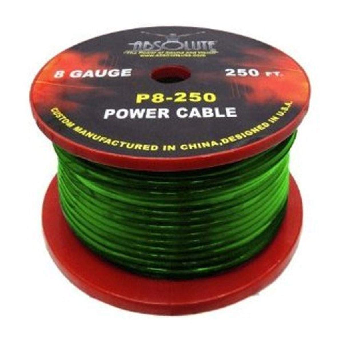 Absolute P8250GR 8 Gauge 250 feet Spool Power Cable (Green)