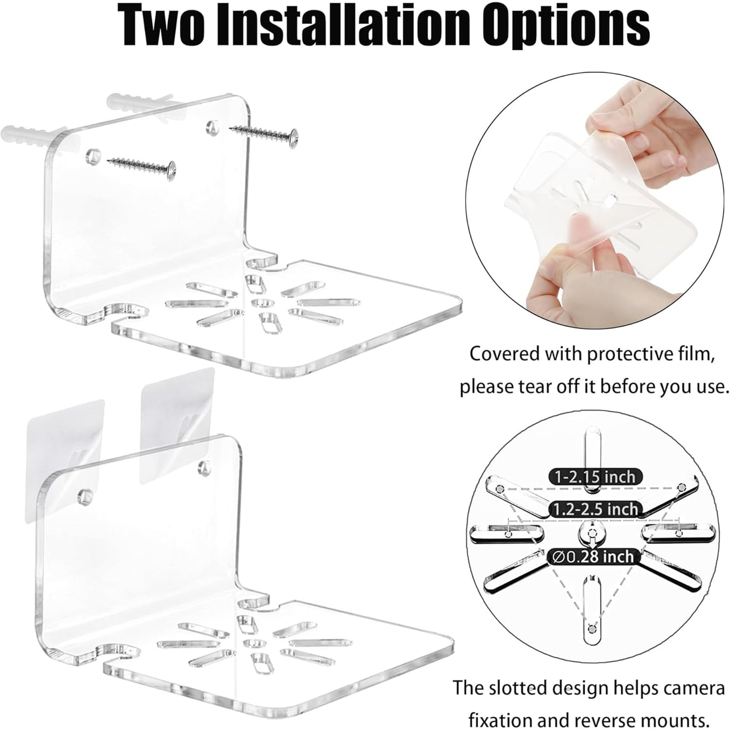 3PCS Acrylic Transparent Floating Wall Bracket, Suitable for Safety Cameras, Speakers, Baby Monitors, Dual-use for Drilling and pasting, with Cable