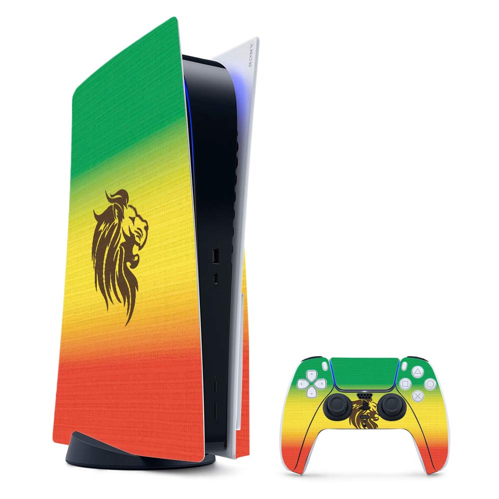 MightySkins Gaming Skin for PS5 / Playstation 5 Bundle - Rasta Lion | Protective Viny wrap | Easy to Apply and Change Style | Made in The USA