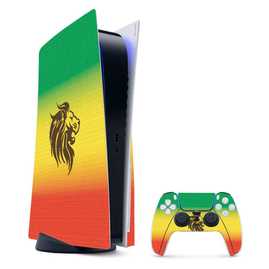 MightySkins Gaming Skin for PS5 / Playstation 5 Bundle - Rasta Lion | Protective Viny wrap | Easy to Apply and Change Style | Made in The USA