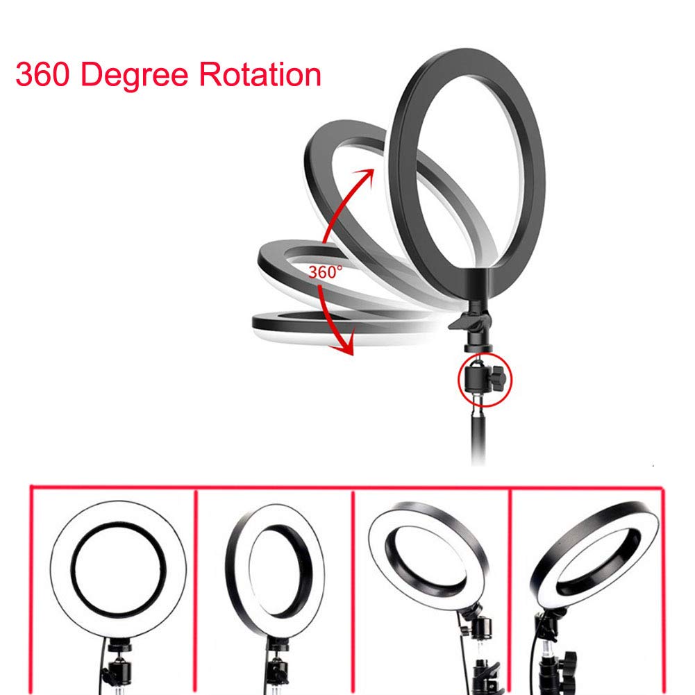 Walway 6 Inches LED Selfie Ring Light with Hot Shoe Adapter for Live Stream/Makeup/YouTube Video/Photography, 3 Light Modes