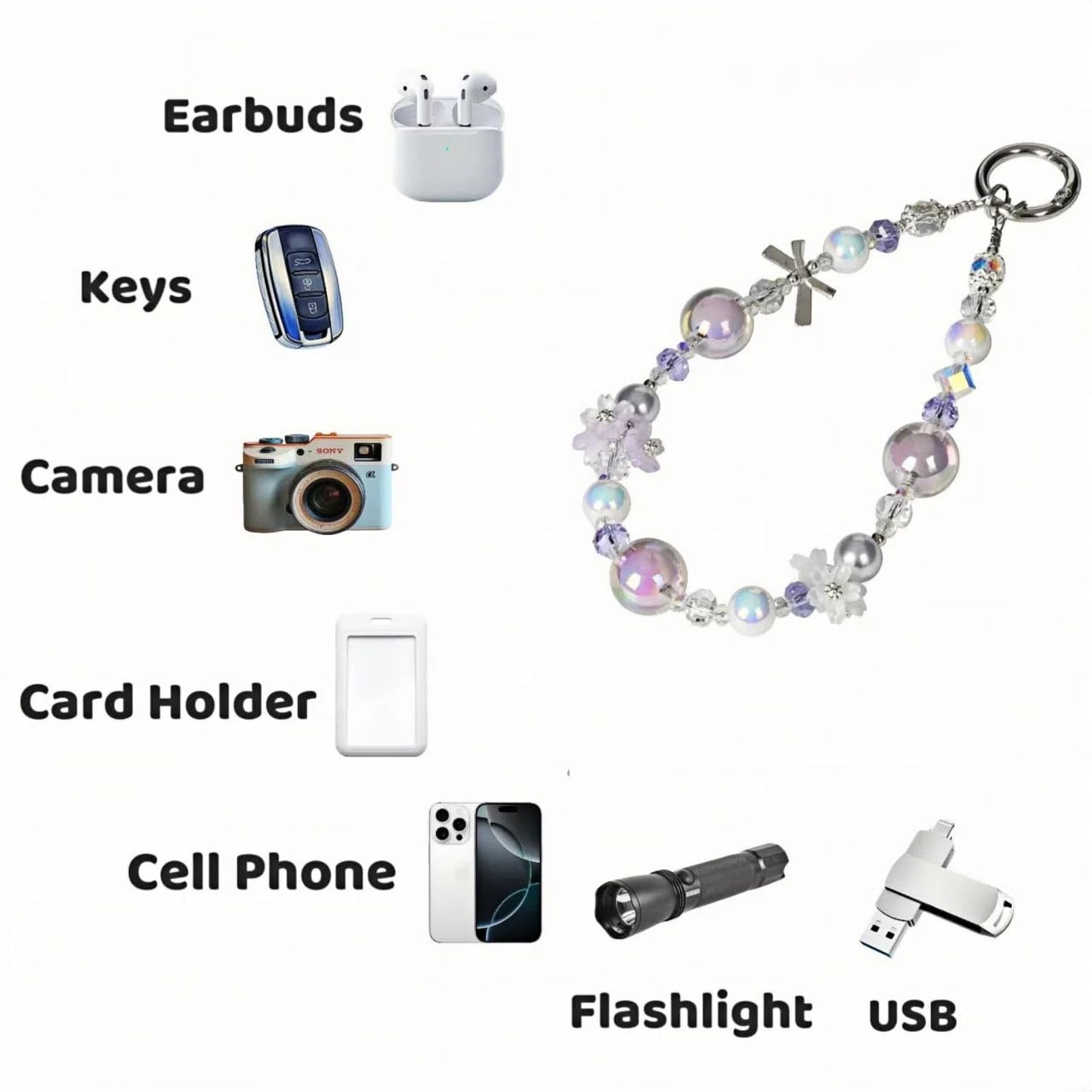 NUANJUYU Handmade Flower & Butterfly Phone Wrist Strap Lanyard - Detachable Anti-Drop Strap with 2 Tether Tabs & Mini Cord - Sparkling Rhinestone